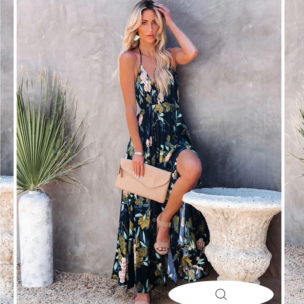 SEND FLOWERS SMOCKED HALTER MAXI DRESS size M